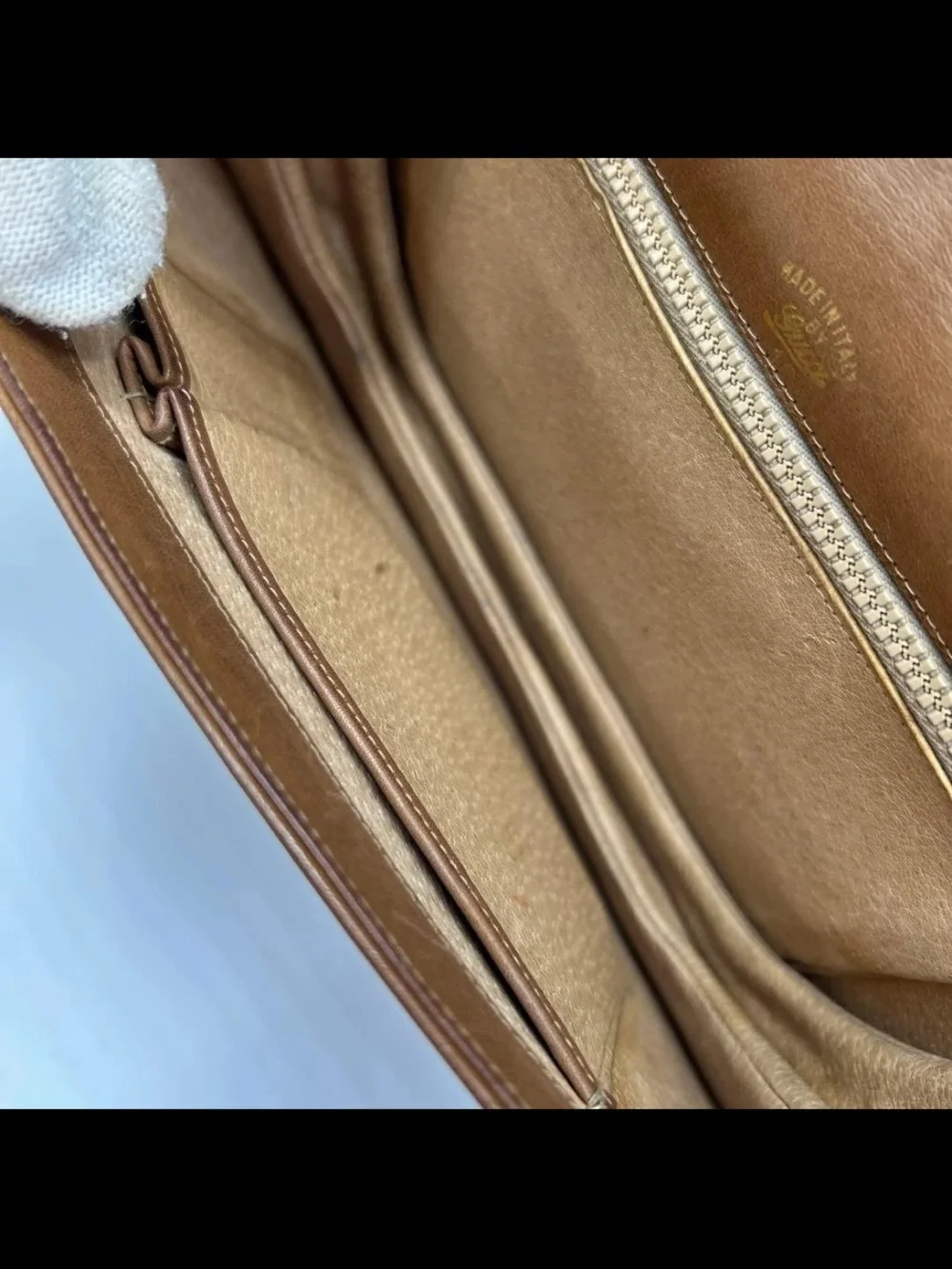 Gucci Brown Leather Clutch with Signature Green and Red Web